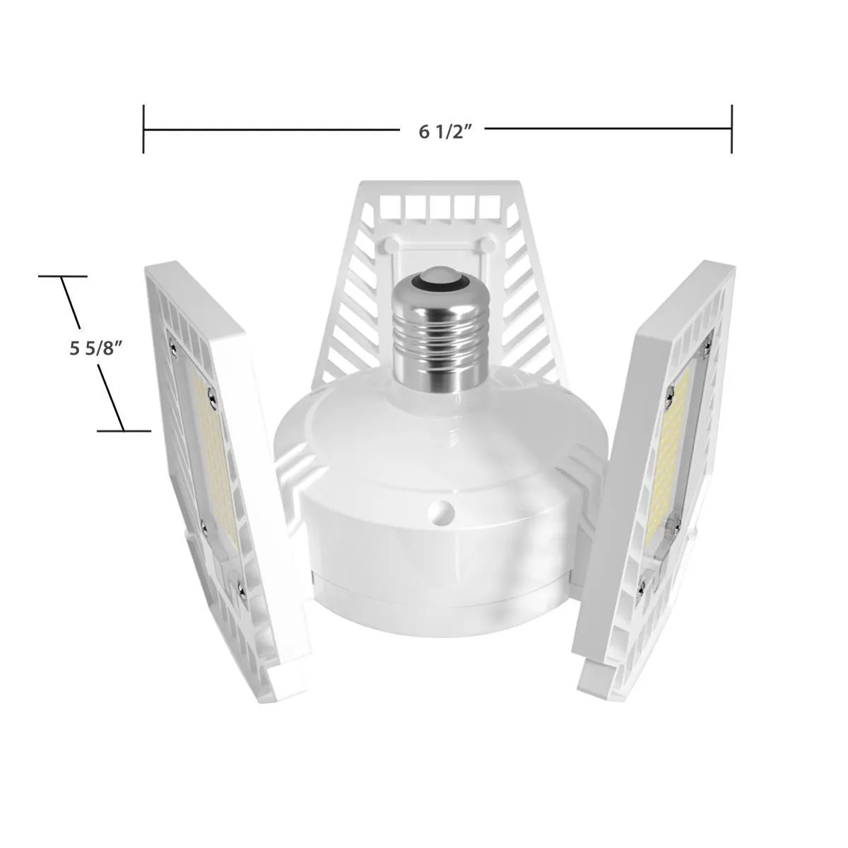 LED Garage Light Bulb, 65 Watts, 8000 Lumens, 5000K, 3 Adjustable Panels, E26 Base, 120-277V