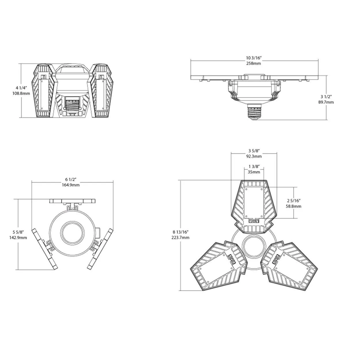 LED Garage Light Bulb, 65 Watts, 8000 Lumens, 5000K, 3 Adjustable Panels, E26 Base, 120-277V