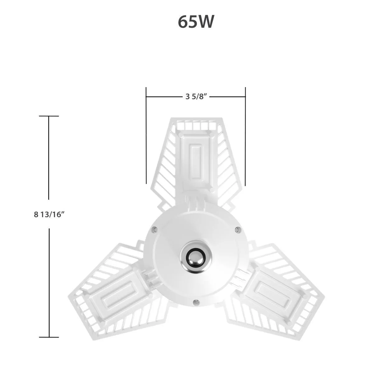 LED Garage Light Bulb, 65 Watts, 8000 Lumens, 5000K, 3 Adjustable Panels, E26 Base, 120-277V