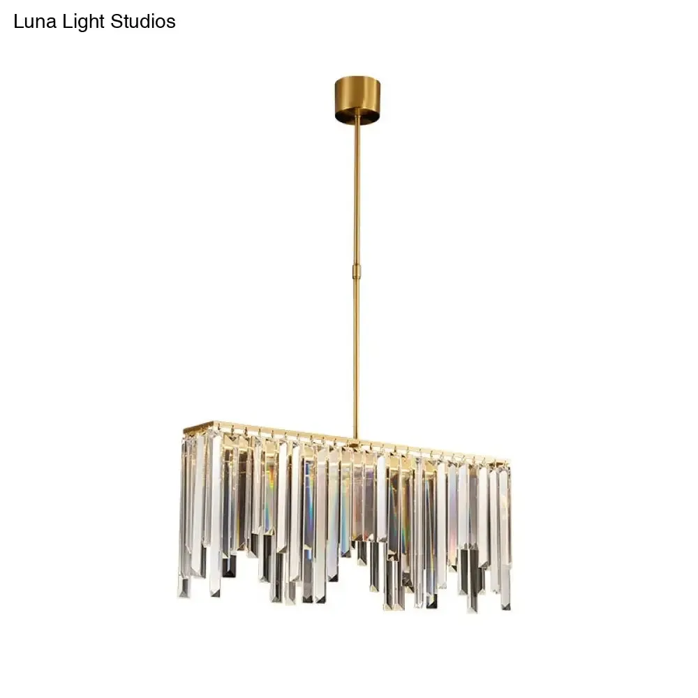 LED Island Light with Brass Finish & Crystal Flute Design - Stylish Hanging Lamp for Tables