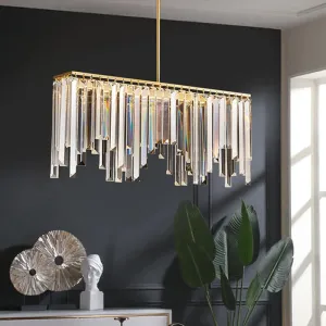 LED Island Light with Brass Finish & Crystal Flute Design - Stylish Hanging Lamp for Tables