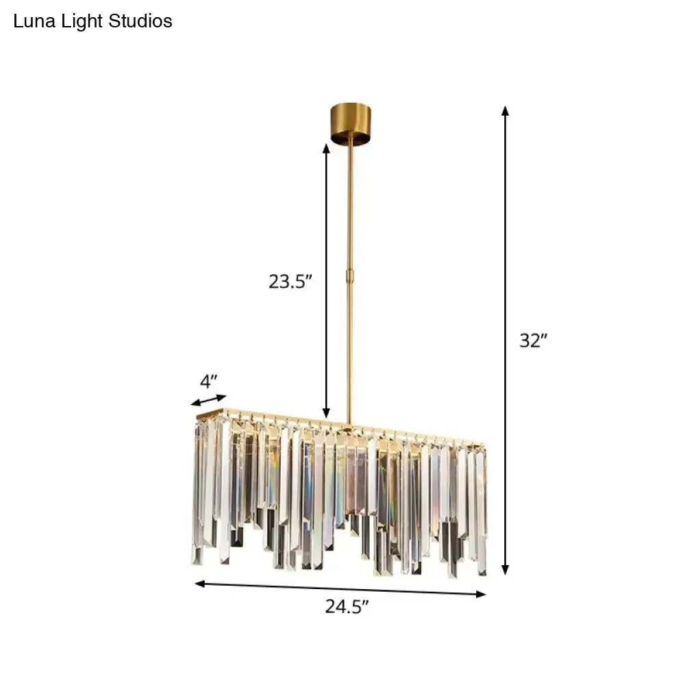 LED Island Light with Brass Finish & Crystal Flute Design - Stylish Hanging Lamp for Tables
