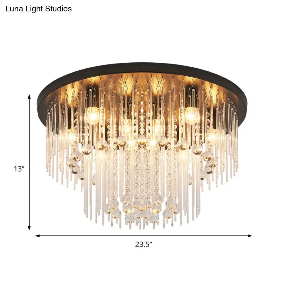 Modernist Black Tiered Flush Ceiling Light: 19.5"/23.5" Dia, 8-Light Crystal Lamp