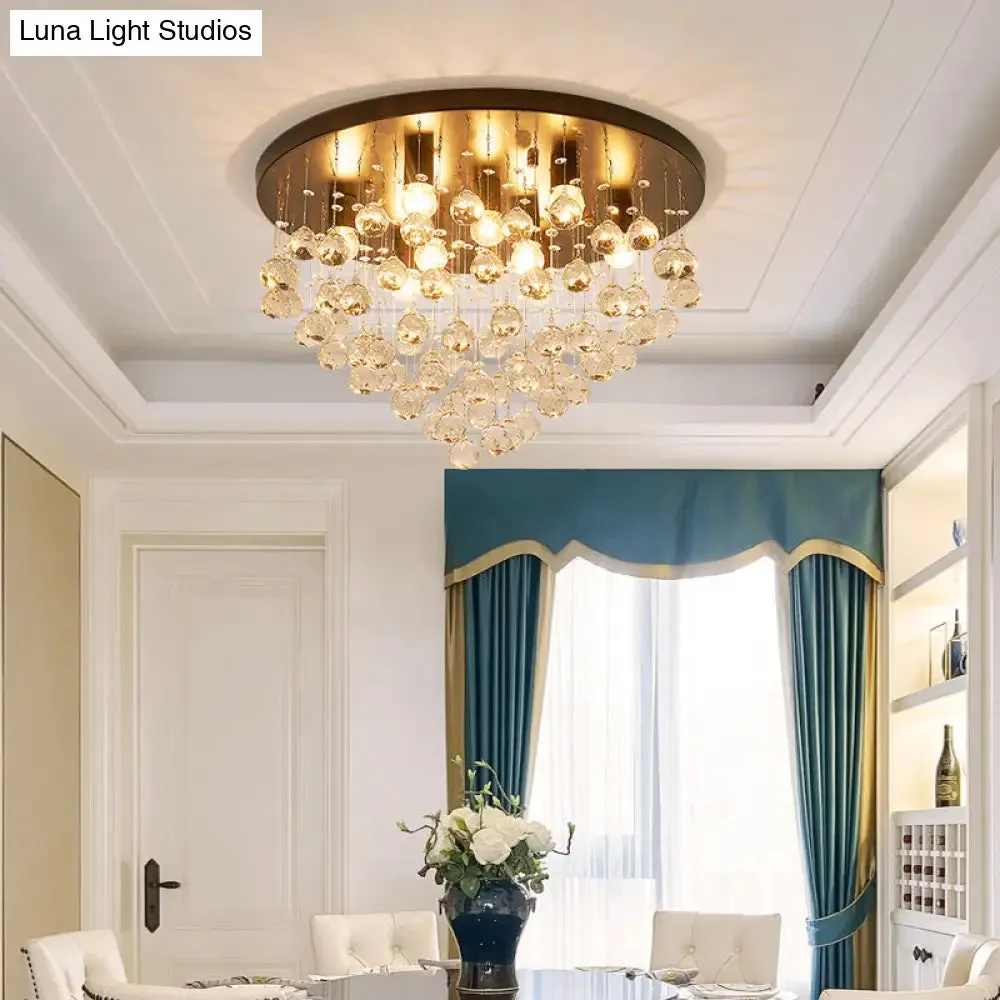 Modernist Black Tiered Flush Ceiling Light: 19.5"/23.5" Dia, 8-Light Crystal Lamp