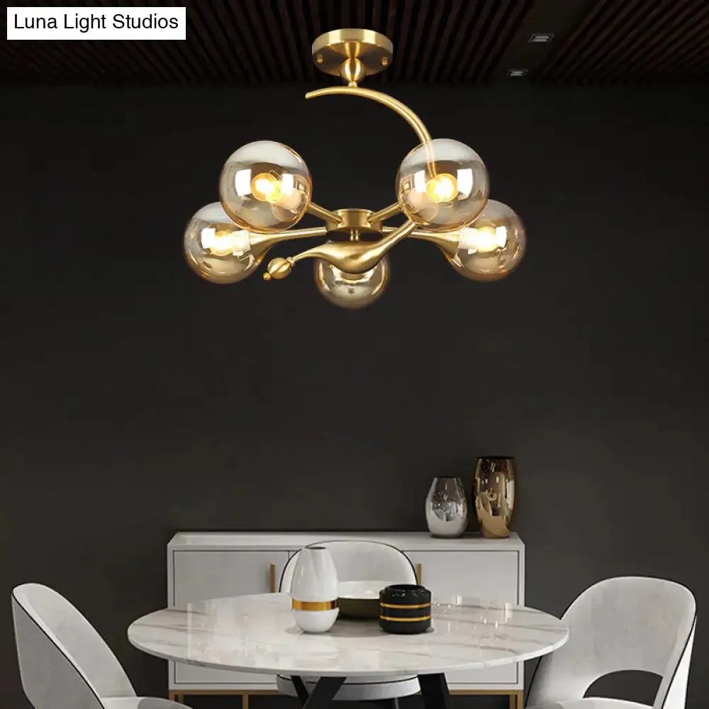 Postmodern Glass Chandelier with Brass Finish, Ideal for Living Room – Stylish Suspension Lamp