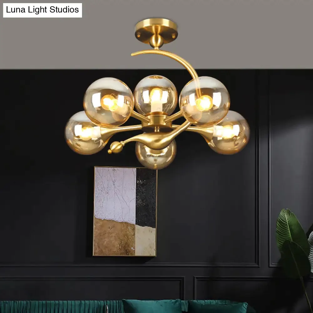 Postmodern Glass Chandelier with Brass Finish, Ideal for Living Room – Stylish Suspension Lamp
