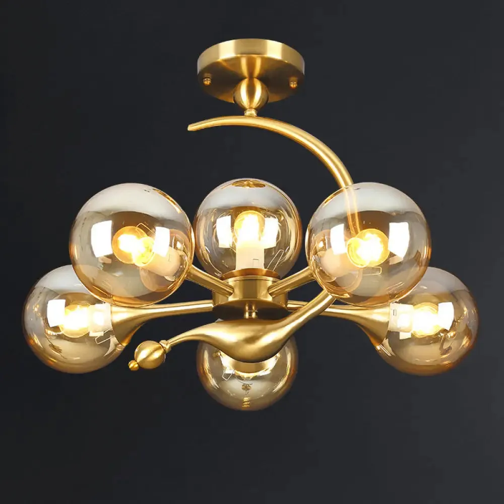 Postmodern Glass Chandelier with Brass Finish, Ideal for Living Room – Stylish Suspension Lamp