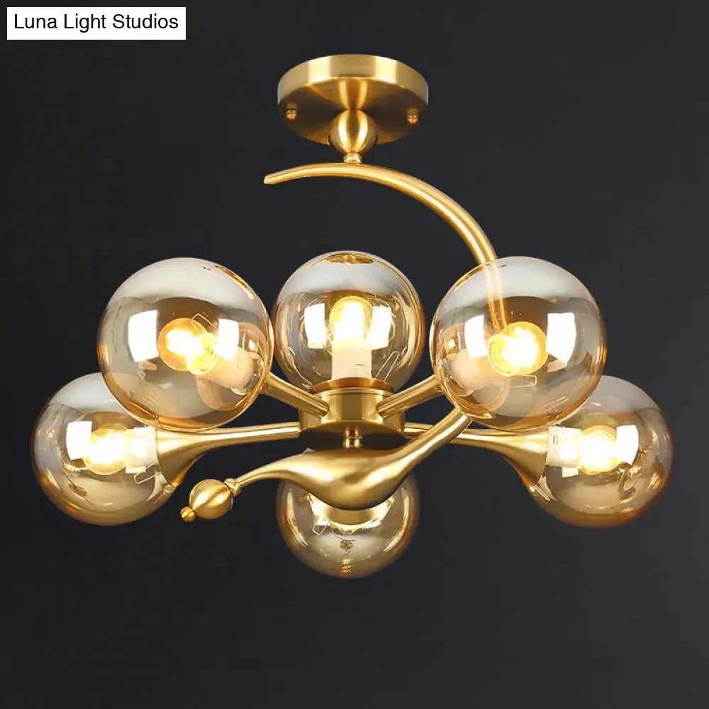 Postmodern Glass Chandelier with Brass Finish, Ideal for Living Room – Stylish Suspension Lamp