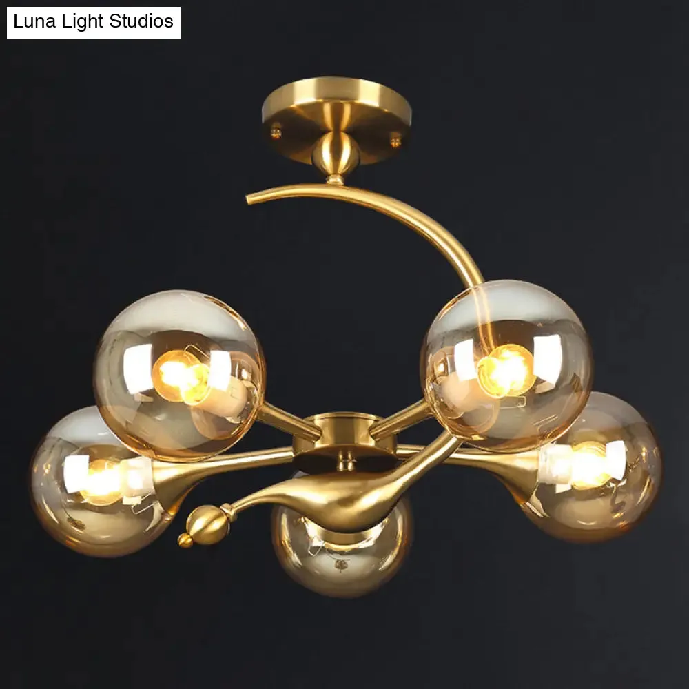 Postmodern Glass Chandelier with Brass Finish, Ideal for Living Room – Stylish Suspension Lamp