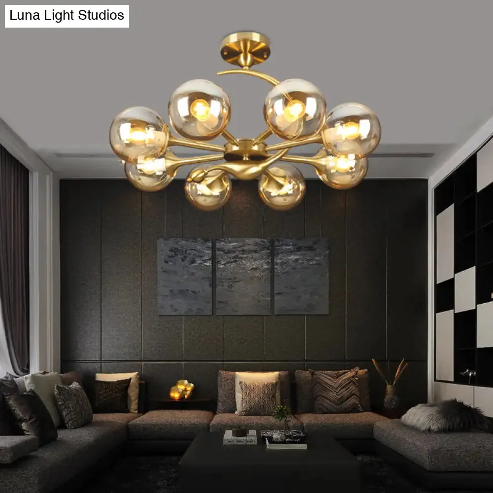 Postmodern Glass Chandelier with Brass Finish, Ideal for Living Room – Stylish Suspension Lamp