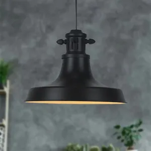 Retro-style Hanging Lamp with Barn Shade and Black Metal Finish - Ideal for Restaurants