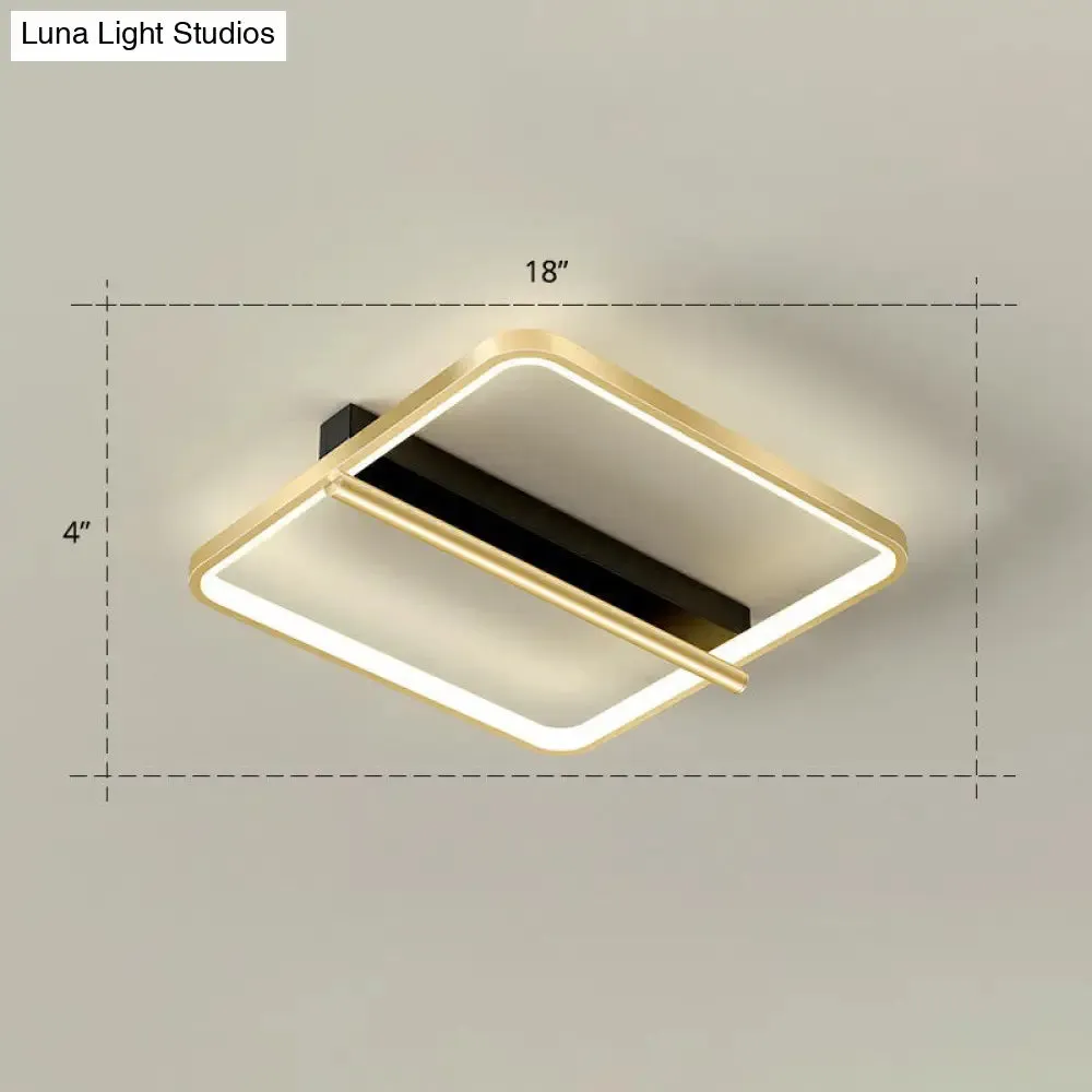 Sleek Geometrical Flush Ceiling Light in Black-Gold Finish - Simplicity Acrylic Flushmount for Stylish Bedrooms