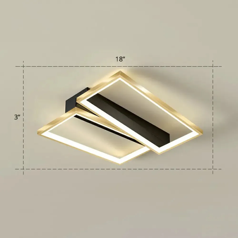 Sleek Geometrical Flush Ceiling Light in Black-Gold Finish - Simplicity Acrylic Flushmount for Stylish Bedrooms