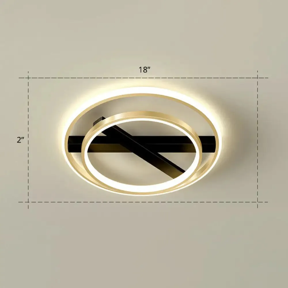 Sleek Geometrical Flush Ceiling Light in Black-Gold Finish - Simplicity Acrylic Flushmount for Stylish Bedrooms