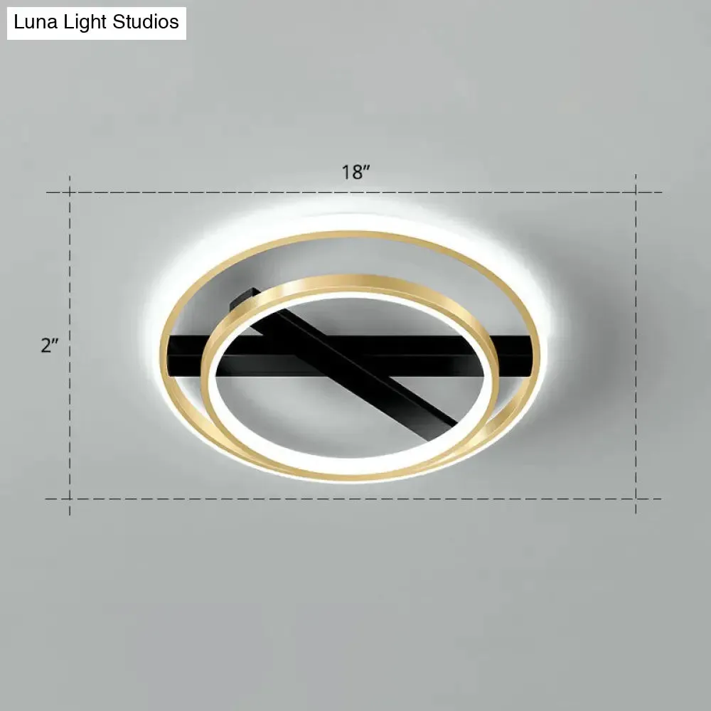 Sleek Geometrical Flush Ceiling Light in Black-Gold Finish - Simplicity Acrylic Flushmount for Stylish Bedrooms