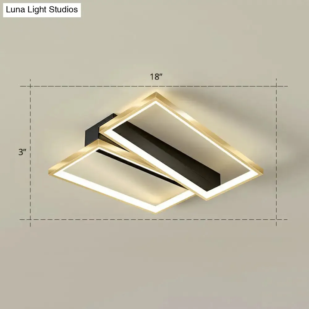 Sleek Geometrical Flush Ceiling Light in Black-Gold Finish - Simplicity Acrylic Flushmount for Stylish Bedrooms
